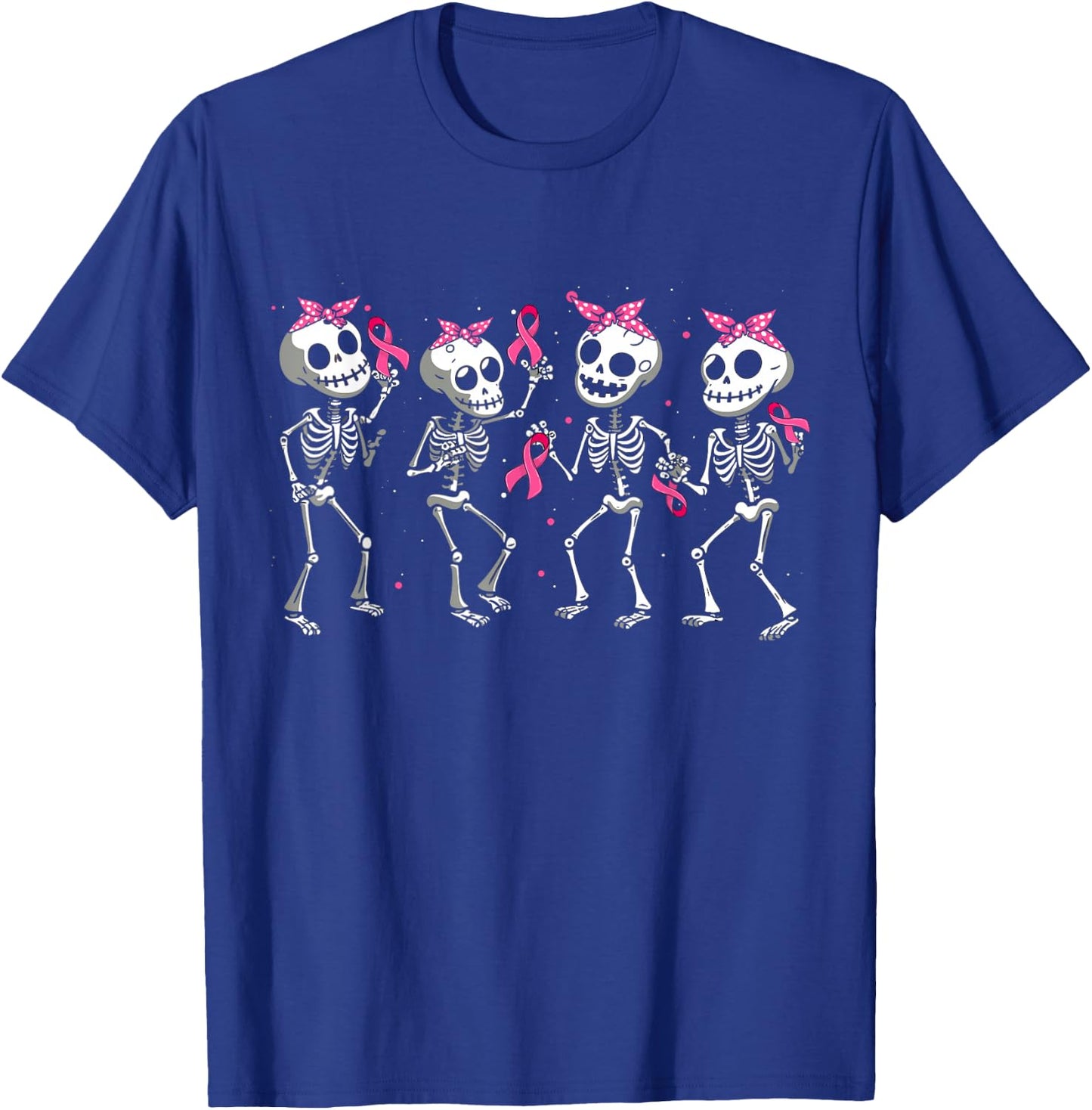 Pink Ribbon Breast Cancer Awareness Skeleton Women Men Kids T-Shirt - T-Shirt | Royal