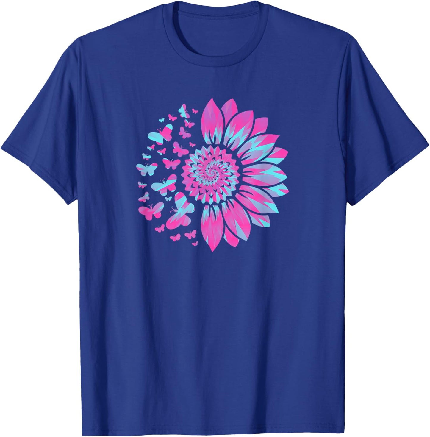 Sunflower Sun Flower Tie Dye Daisy Butterflies Women Girls T-Shirt - T-Shirt | Royal