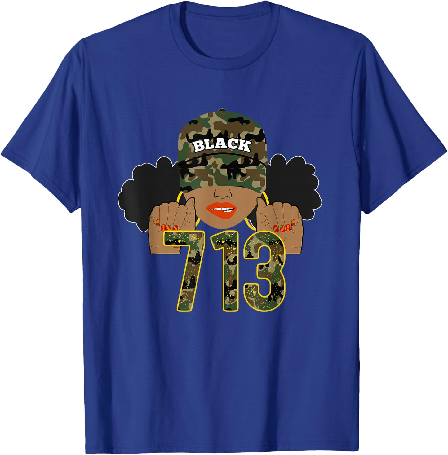 713 Houston Texas H-Town Area Code Black Woman T-Shirt - T-Shirt | Royal
