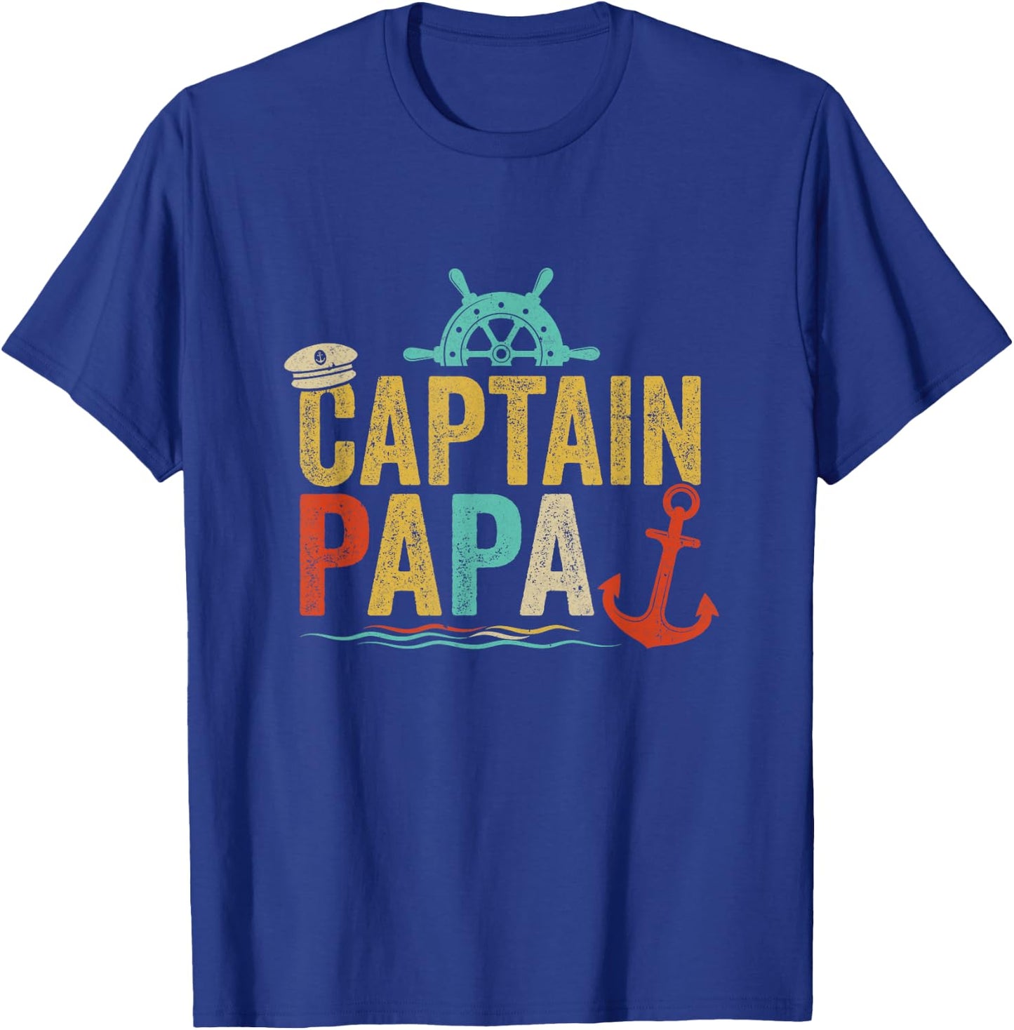 Captain Papa Pontoon Lake Sailor Fishing Boating T-Shirt - T-Shirt | Royal