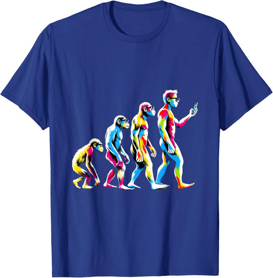 Funny Evolution of Man to Mobile Phone Nerd Geek Monkey T-Shirt - T-Shirt | Royal