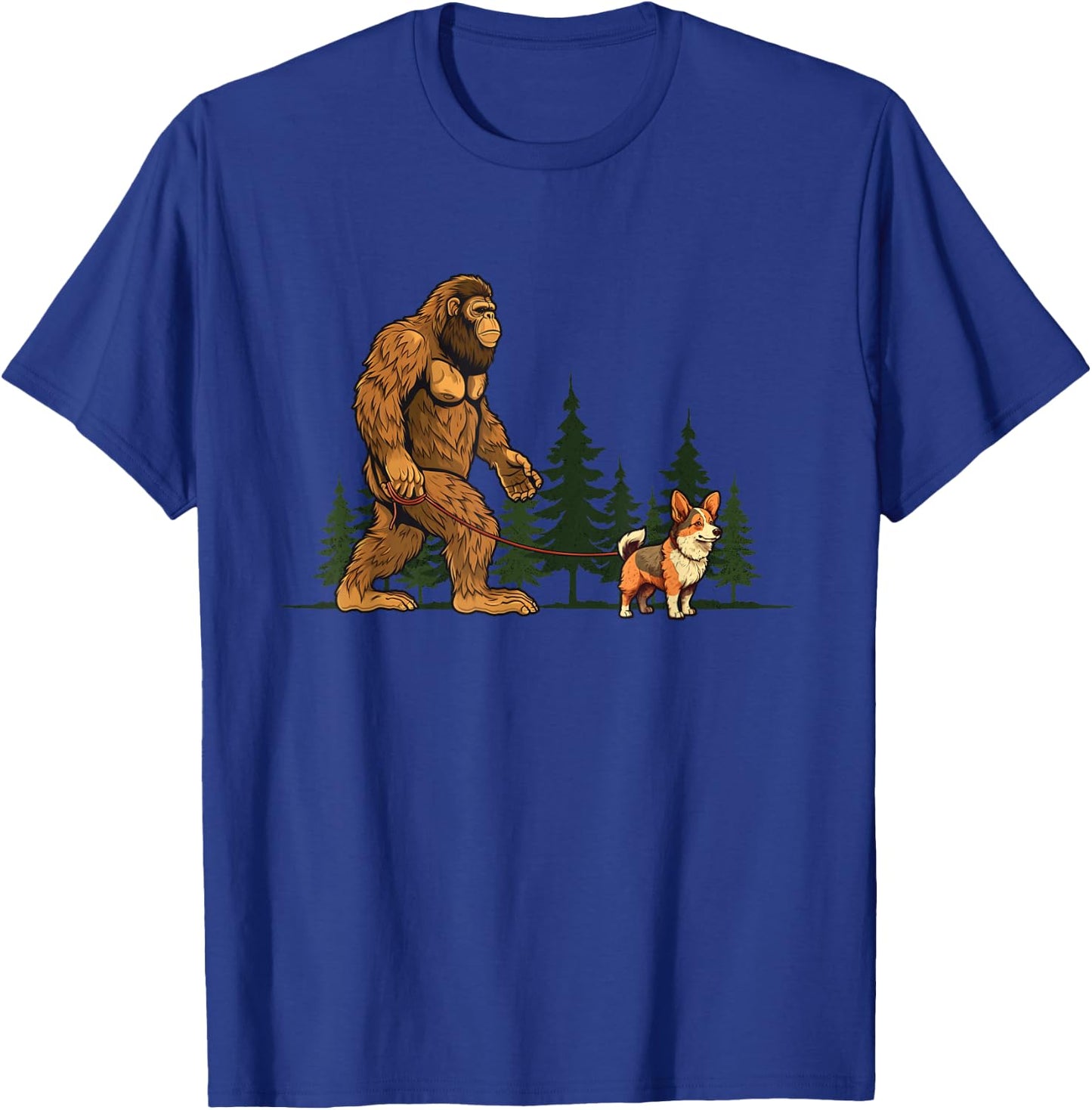 Funny Tri Color Corgi Bigfoot Dog Walking Dog Mom Dad Kids T-Shirt - T-Shirt | Royal