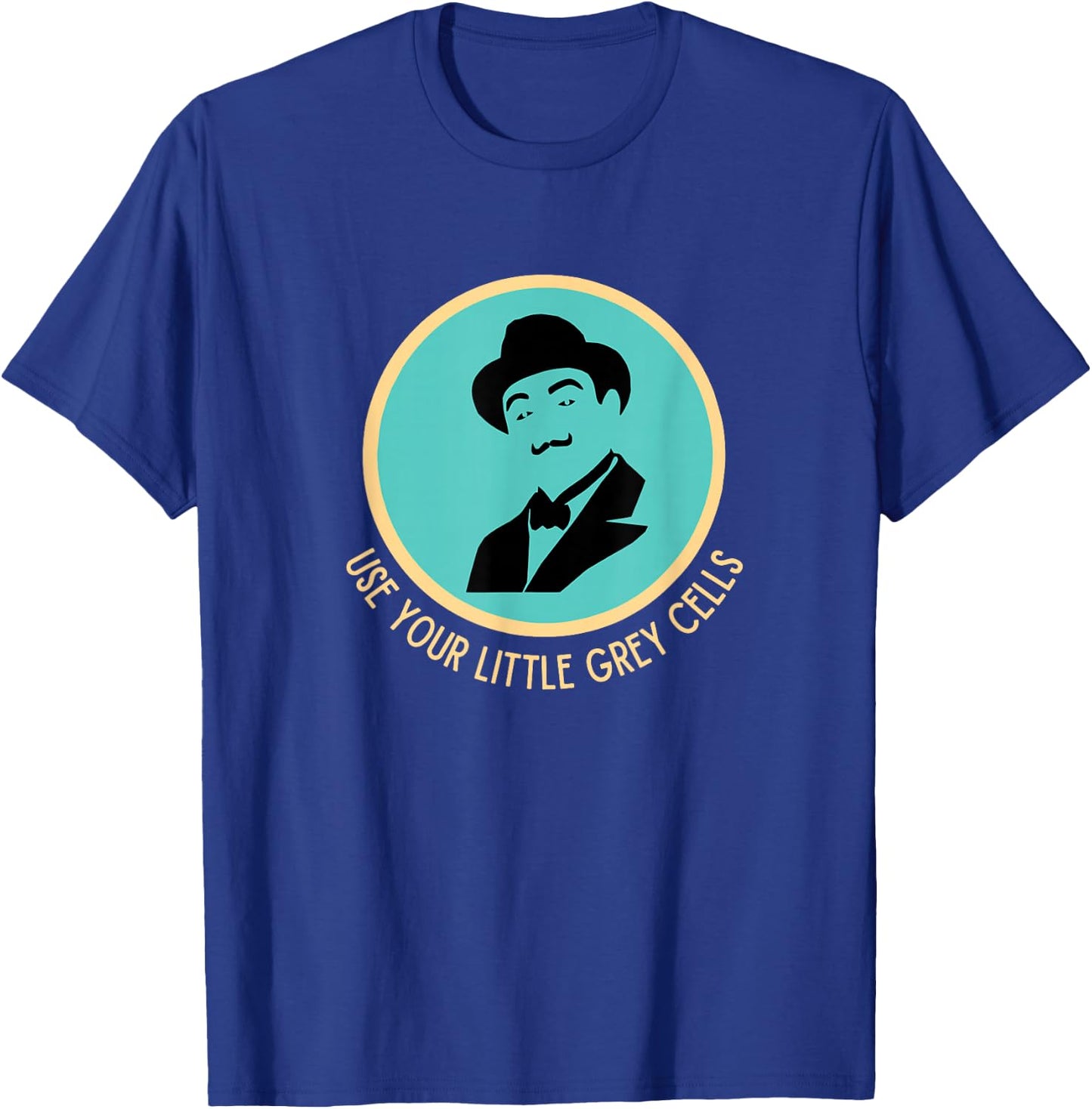 Poirot Use Your Little Grey Cells Hat Mustache Vintage Blue T-Shirt - T-Shirt | Royal