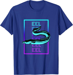 Vintage Eel Gifts Eel Fish Retro - Women's Classic Fit Black Graphic - Small - Short Sleeve - -Adults T-Shirt - T-Shirt | Royal