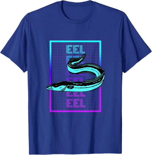 Vintage Eel Gifts Eel Fish Retro - Women's Classic Fit Black Graphic - Small - Short Sleeve - -Adults T-Shirt - T-Shirt | Royal