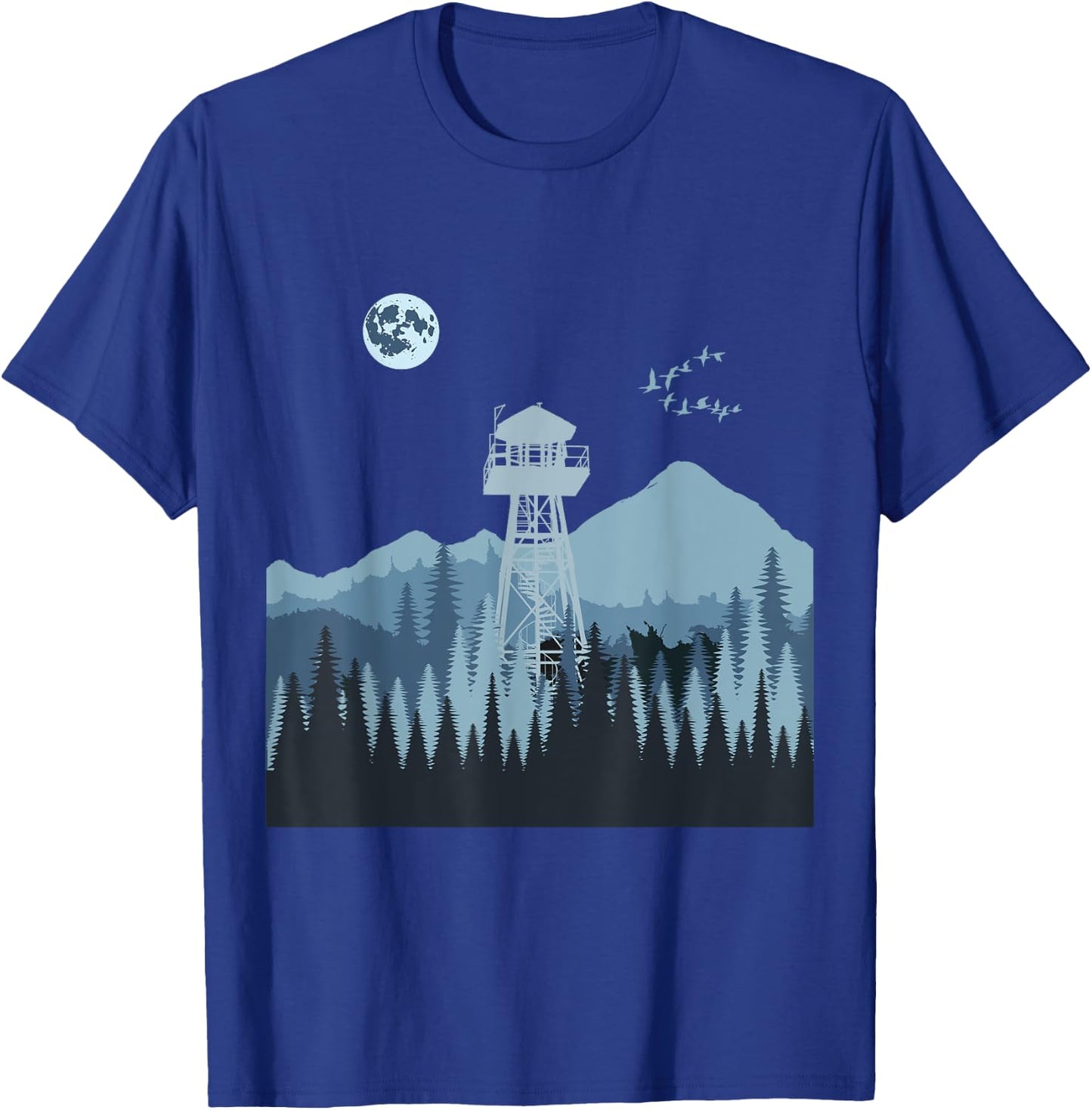 Mountain Forest Fire Lookout Tower T-Shirt - T-Shirt | Royal