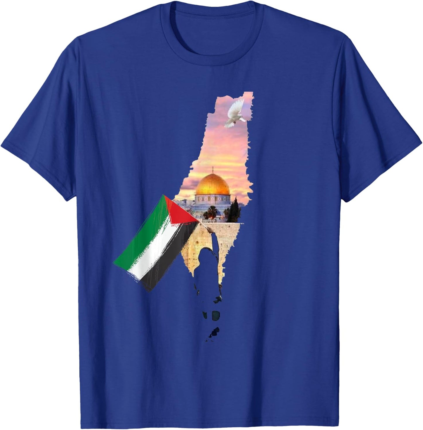 Boy Hold Palestine Map Palestinian's Flag Jerusalem's City T-Shirt - T-Shirt | Royal