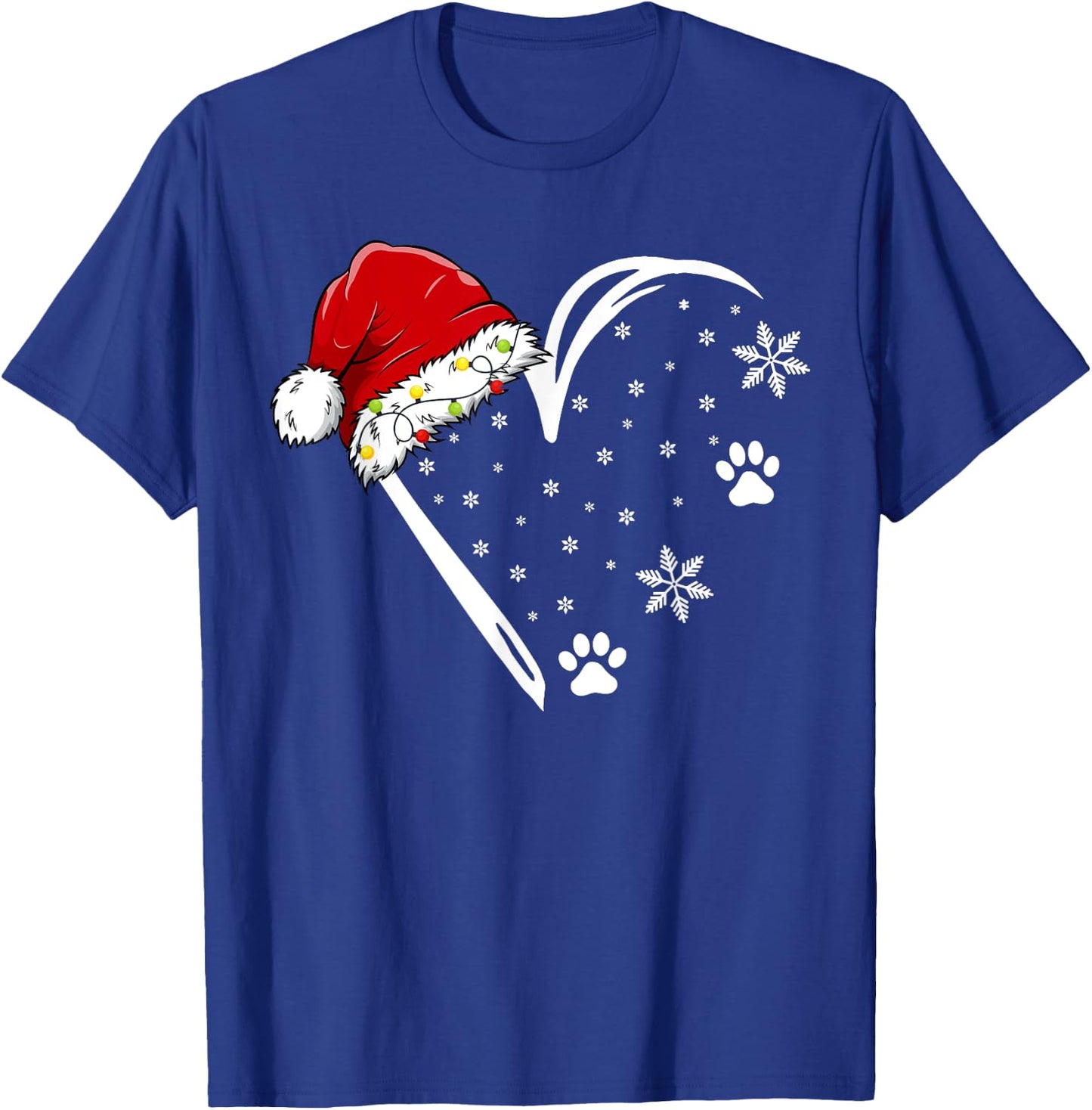 Dog Paw Print Heart Santa Hat Christmas Lights Animal Lover Women Kids T-Shirt - T-Shirt | Royal