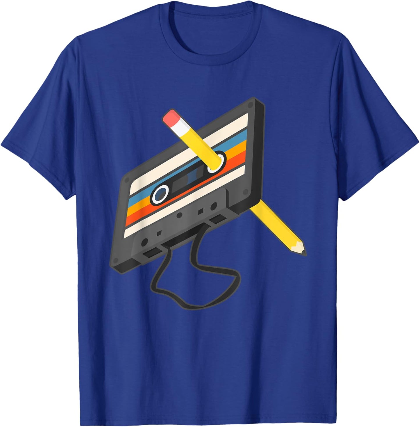 Retro Cassette Tape Pencil 70's 80's 90's Music Mixtape T-Shirt - T-Shirt | Royal