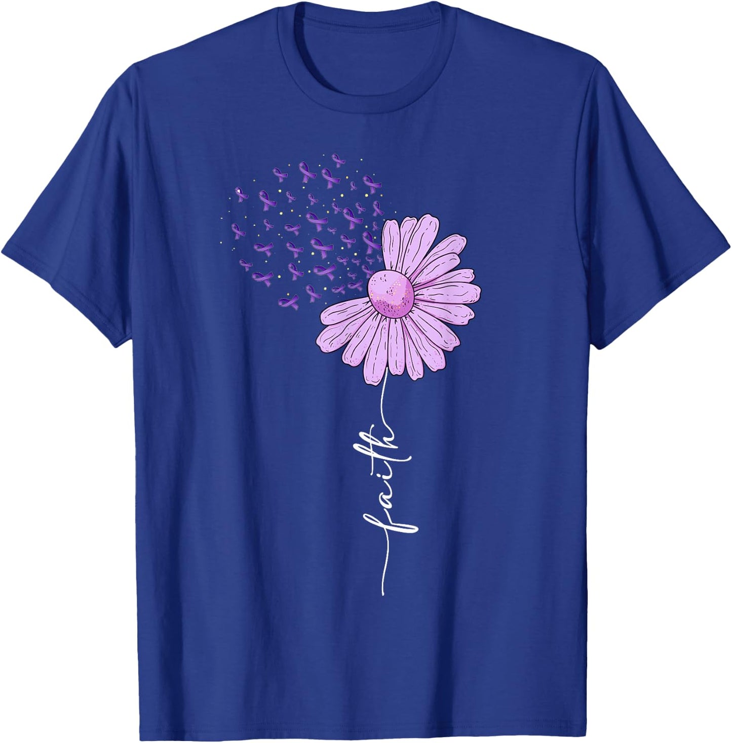 Faith - Purple Ribbon Alzheimer's Awareness Daisy Flower T-Shirt - T-Shirt | Royal