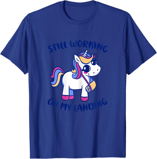 Unicorn Broken Arm Funny Still Working On My Landing Gymnast T-Shirt - T-Shirt | Royal