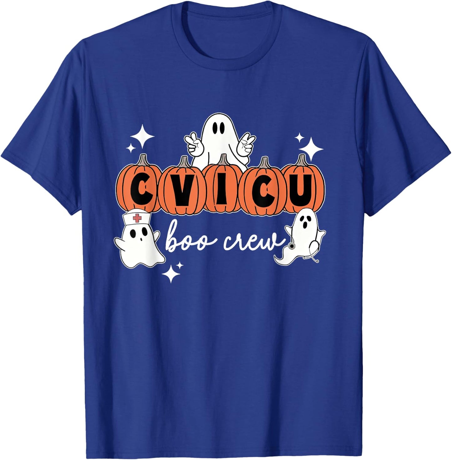 Halloween CVICU Boo Crew Pumpkin CVICU Nurse Spooky Season T-Shirt - T-Shirt | Royal