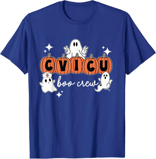 Halloween CVICU Boo Crew Pumpkin CVICU Nurse Spooky Season T-Shirt - T-Shirt | Royal