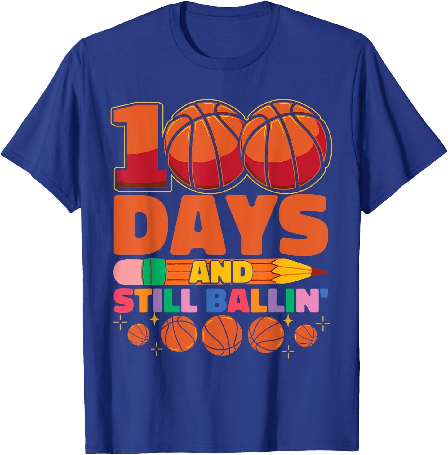 Kids Basketball 100th Day Of School 100 Days Of School T-Shirt - T-Shirt | Royal