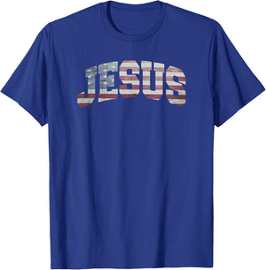 USA US Flag Patriotic 4th of July Jesus T-Shirt - T-Shirt | Royal