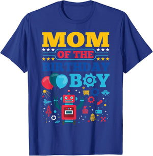Mom of The Birthday Boy Robot Matching Family Party T-Shirt - T-Shirt | Royal