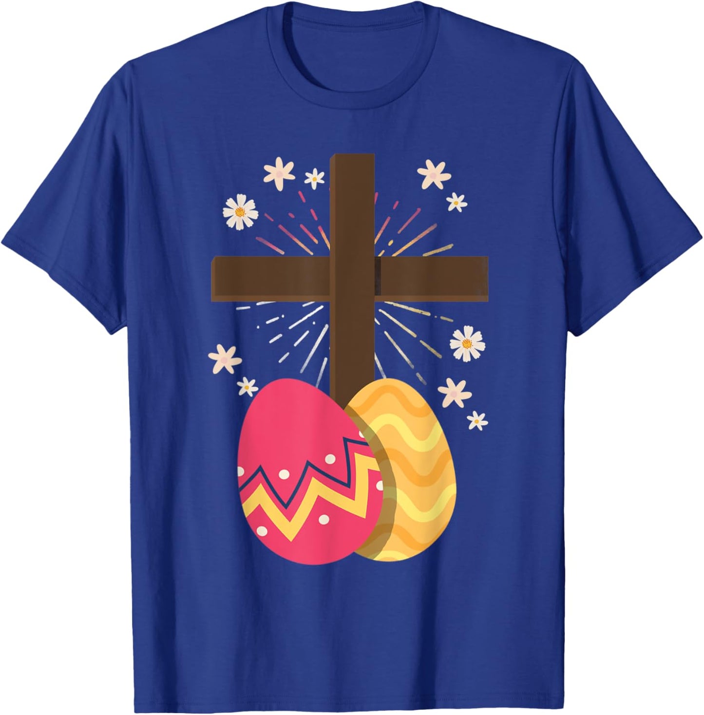 Christianity Cross Jesus Christ Flower Easter Eggs T-Shirt - T-Shirt | Royal