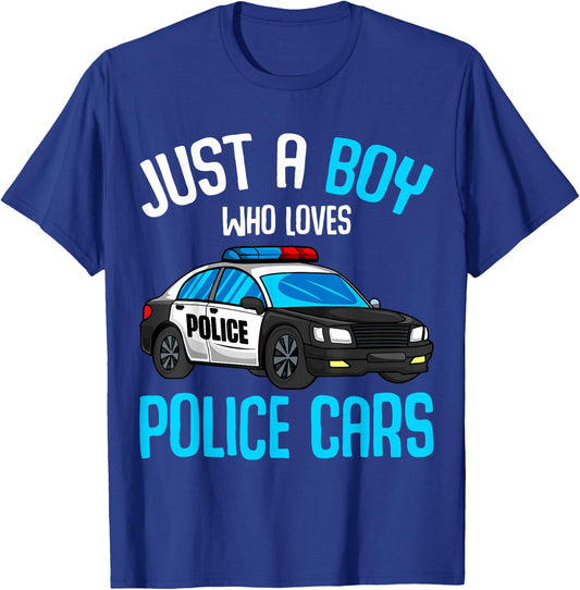 Just a Boy who loves Police Cars Officer Policeman Kids T-Shirt - T-Shirt | Royal