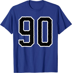 Number #90 White Black Sports Team Varsity Number 90 T-Shirt - T-Shirt | Royal