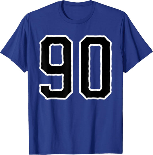 Number #90 White Black Sports Team Varsity Number 90 T-Shirt - T-Shirt | Royal