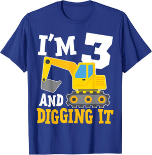 I'm Three 3rd Years Old Birthday Boy Excavator Construction T-Shirt - T-Shirt | Royal