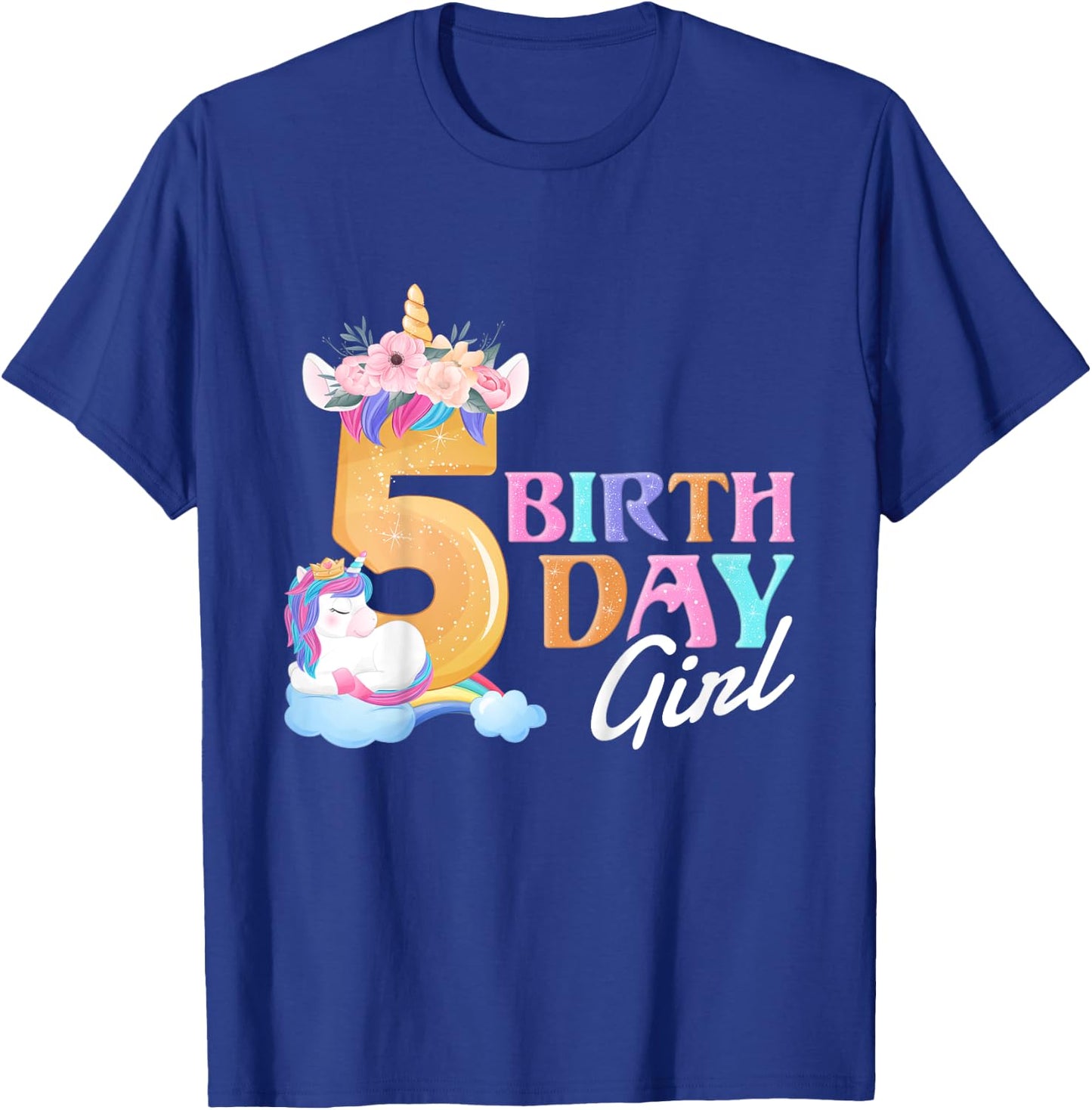 5 Year Old Birthday Girl, 5th Birthday Unicorn T-Shirt - T-Shirt | Royal