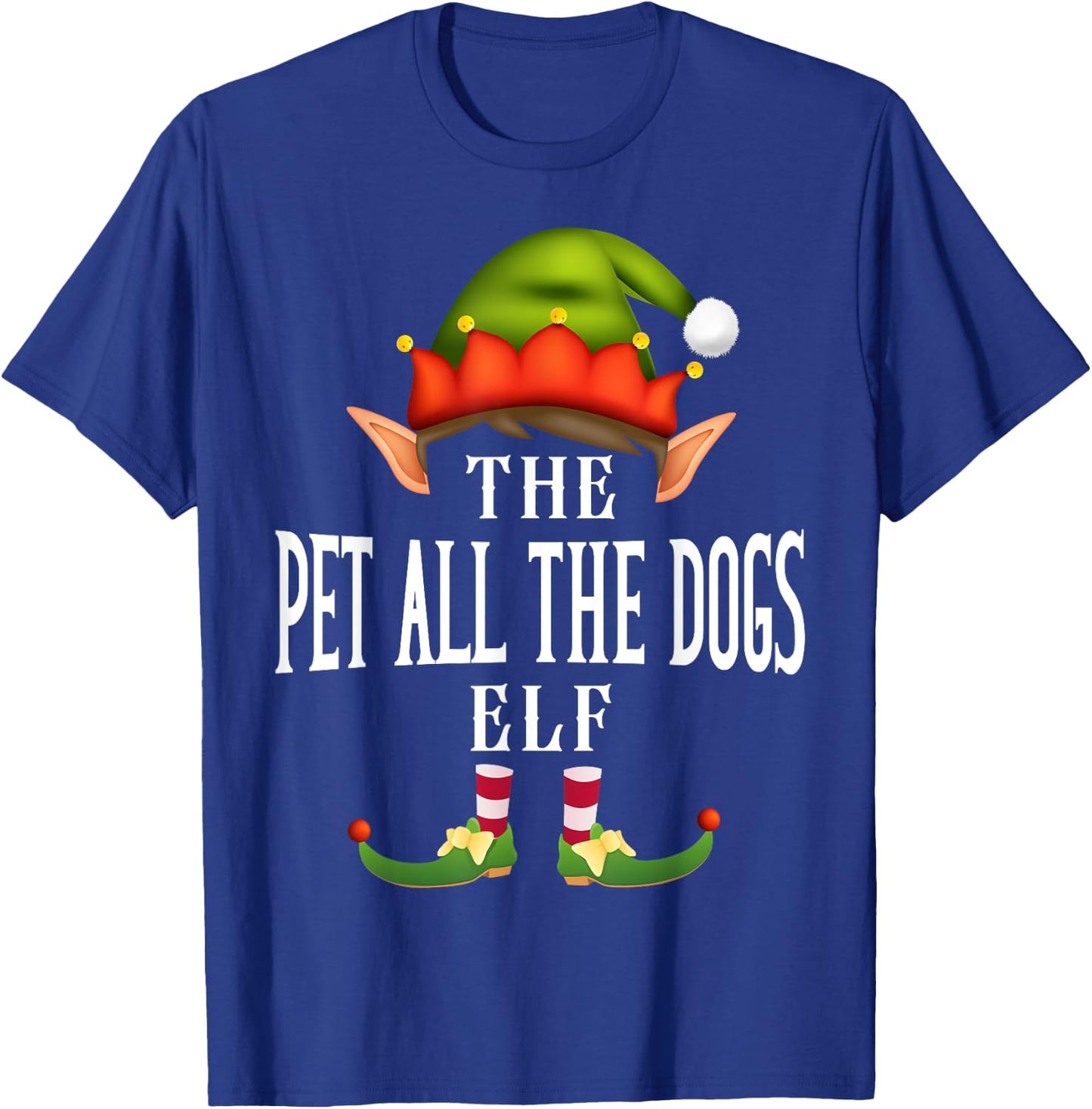 Pet all the dogs Elf Group Funny Christmas Pajama Party T-Shirt - T-Shirt | Royal