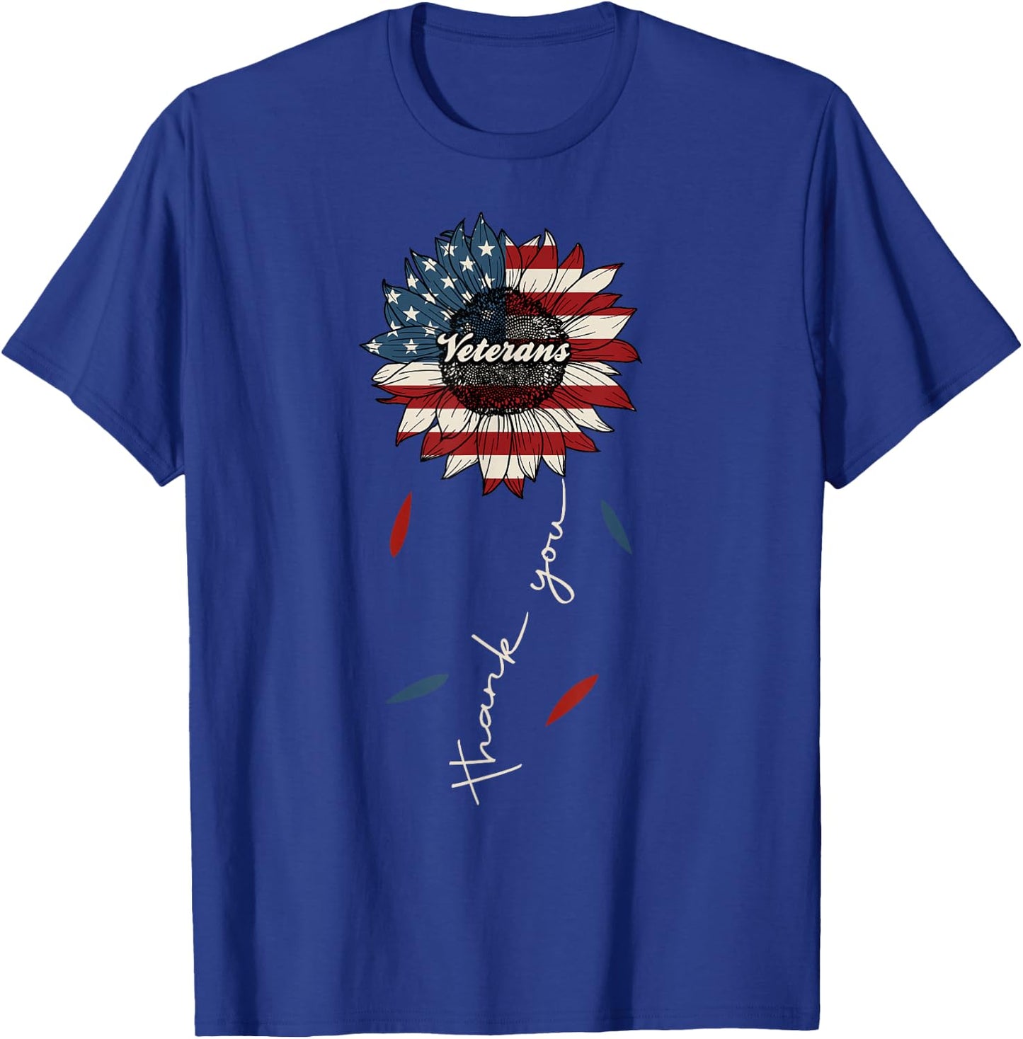 Thank You Veterans Sunflower US America Flag Patriotic Women T-Shirt - T-Shirt | Royal