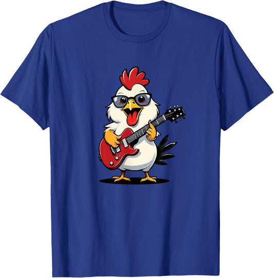 Chicken playing Electric Guitar, Chicken Guitarist T-Shirt - T-Shirt | Royal