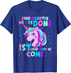 Unicorn Kindergarten Graduation for Girls Done First Grade T-Shirt - T-Shirt | Royal