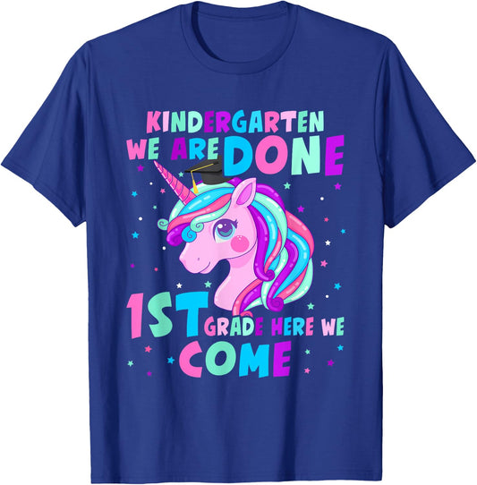 Unicorn Kindergarten Graduation for Girls Done First Grade T-Shirt - T-Shirt | Royal