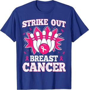 Strike Out Bowling Pink Ribbon Breast Cancer Awareness T-Shirt - T-Shirt | Royal
