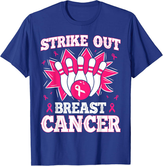 Strike Out Bowling Pink Ribbon Breast Cancer Awareness T-Shirt - T-Shirt | Royal