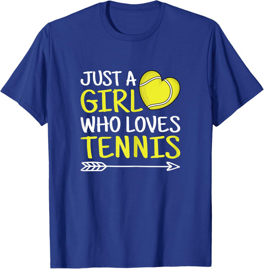 Just A Girl Who Loves Tennis Cute Tennis Lover Girls Kids T-Shirt - T-Shirt | Royal