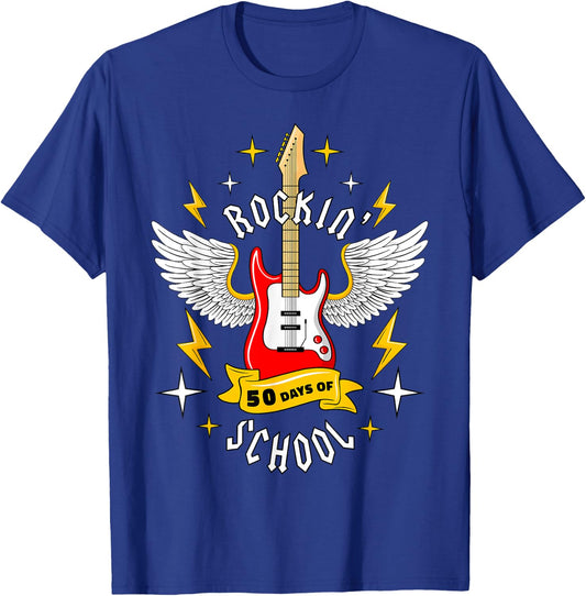 Rockin 50 Days of School 50th Day of School Teacher Student Men Women Girls Kids T-Shirt - T-Shirt | Royal