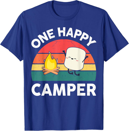 Cute One Happy Camper Kids Toddler Girl Marshmallow Camping T-Shirt - T-Shirt | Royal
