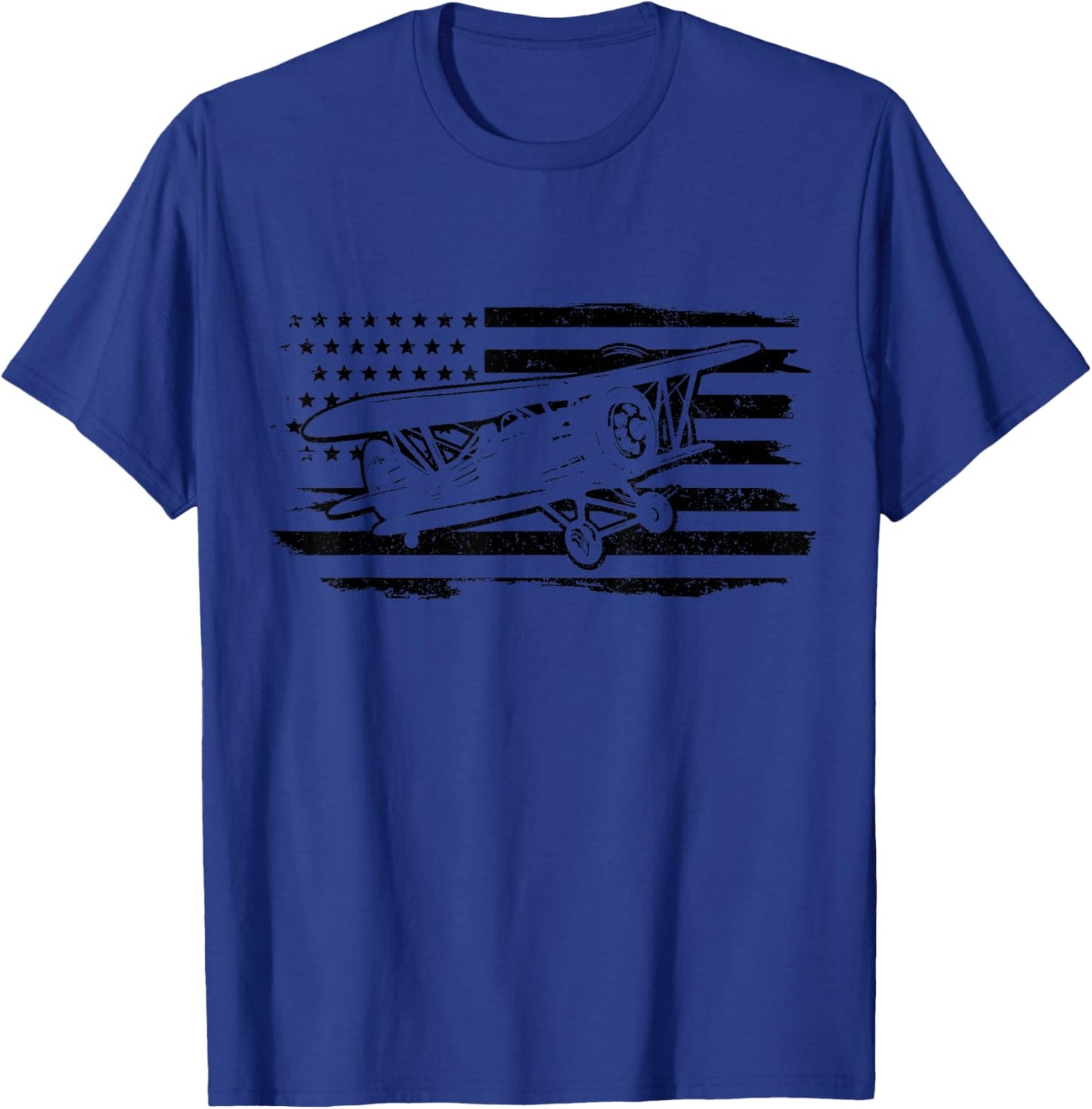 Airplane Pilot Vintage Flag Double Decker Aviation T-Shirt - T-Shirt | Royal