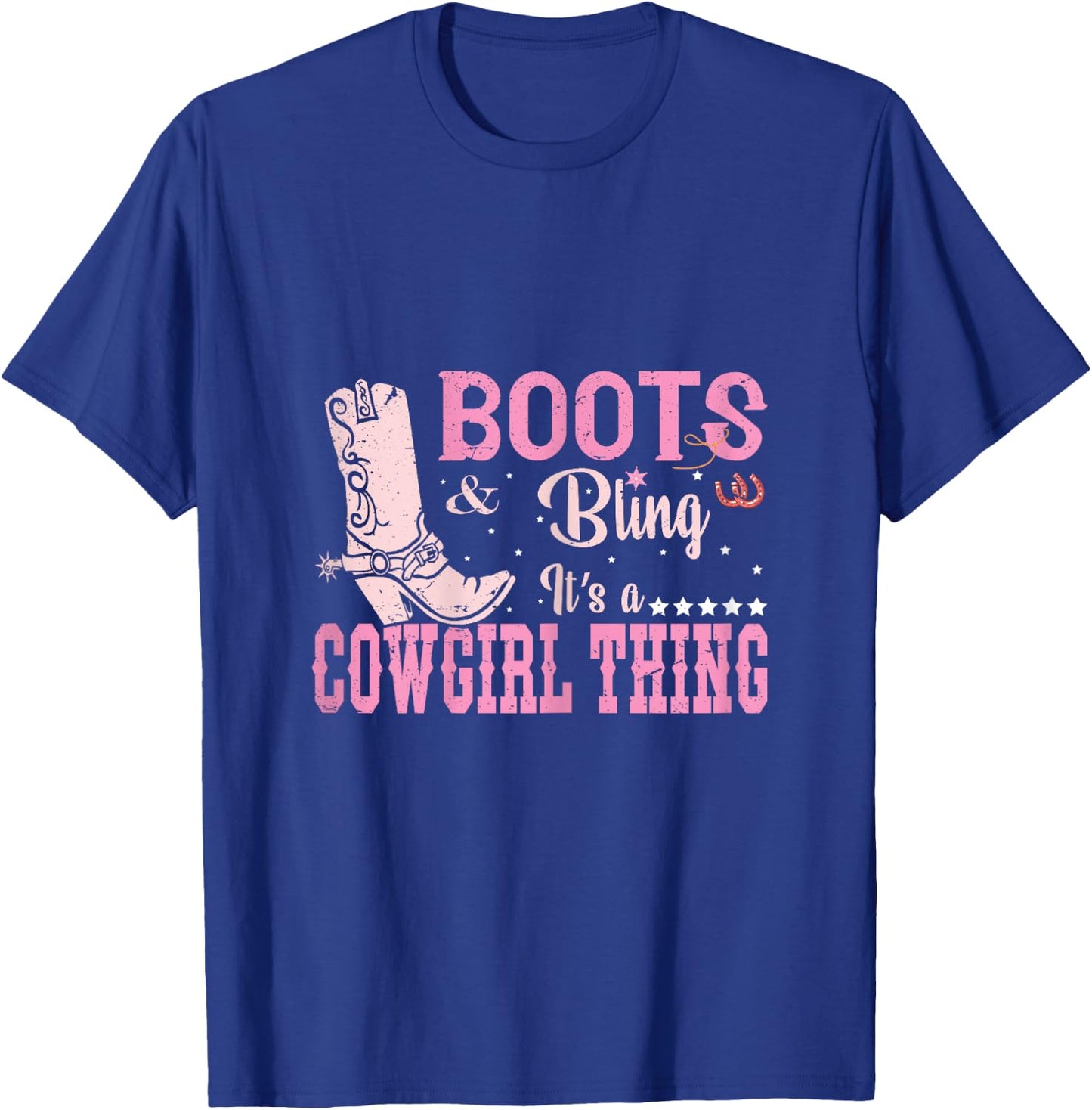 Funny Cowgirl Boots and Bling Graphic Women Girls Cowgirl T-Shirt - T-Shirt | Royal