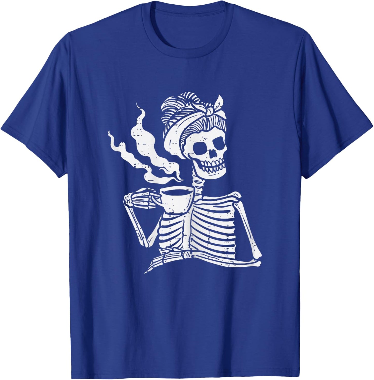 Skeleton Woman Mom Bun Coffee Funny Halloween Costume Women T-Shirt - T-Shirt | Royal