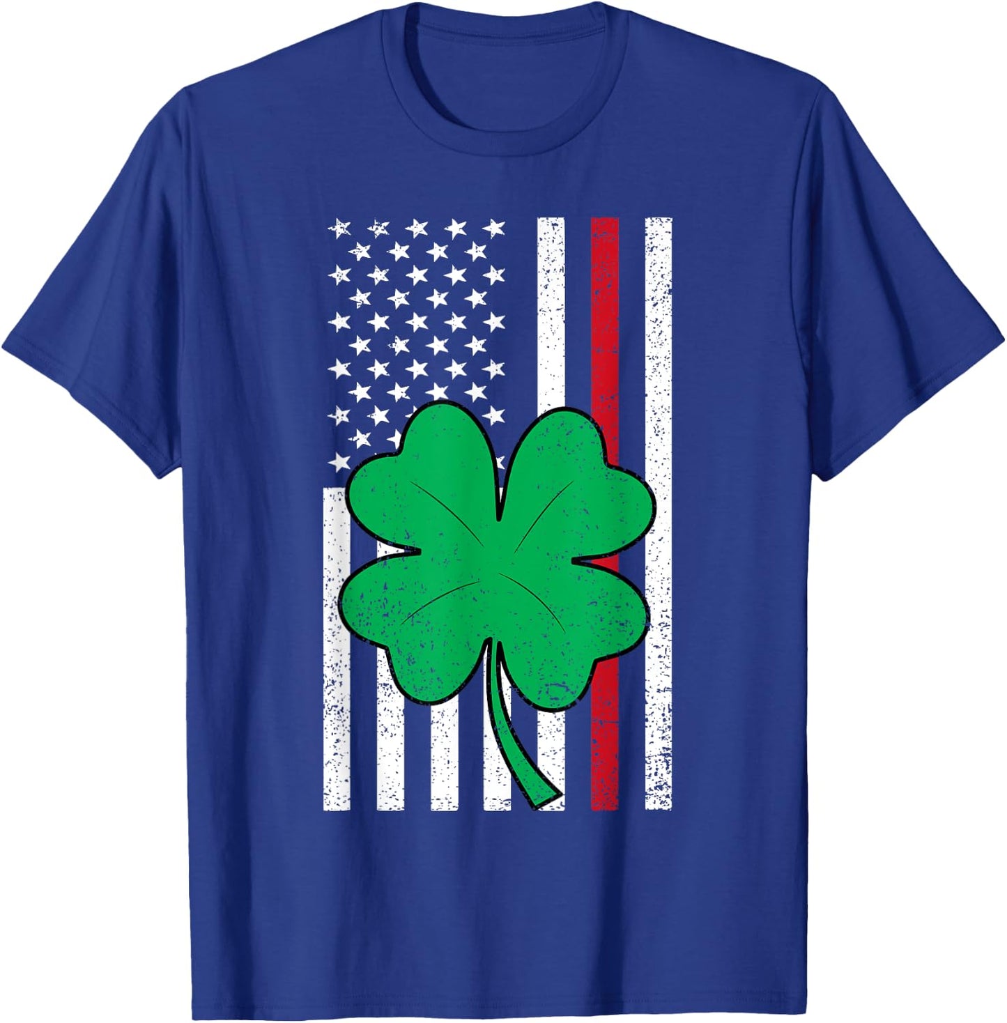 Shamrock American Flag Red Line St Patricks Day Firefighter Women Kids Men T-Shirt - T-Shirt | Royal