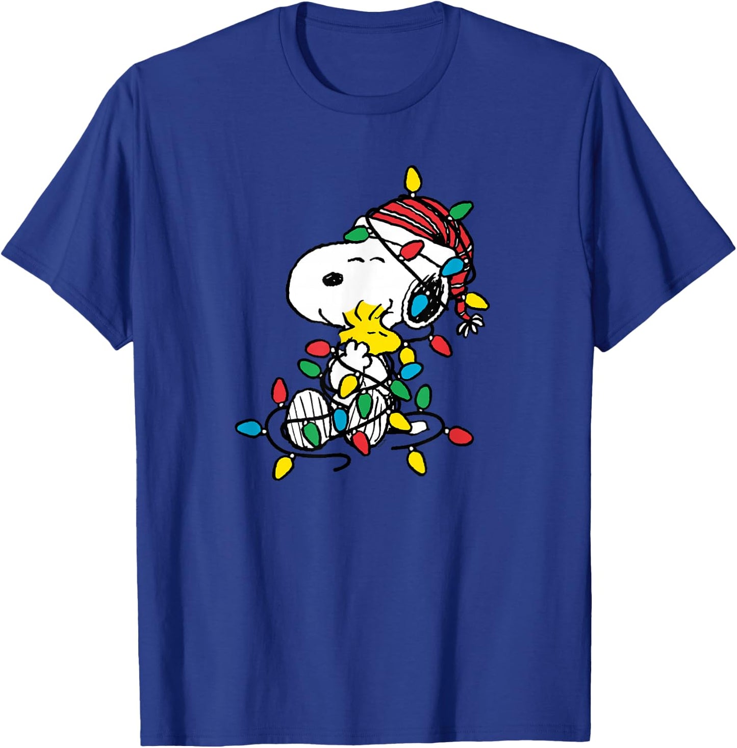 Peanuts - Snoopy Woodstock Christmas Lights T-Shirt - T-Shirt | Royal
