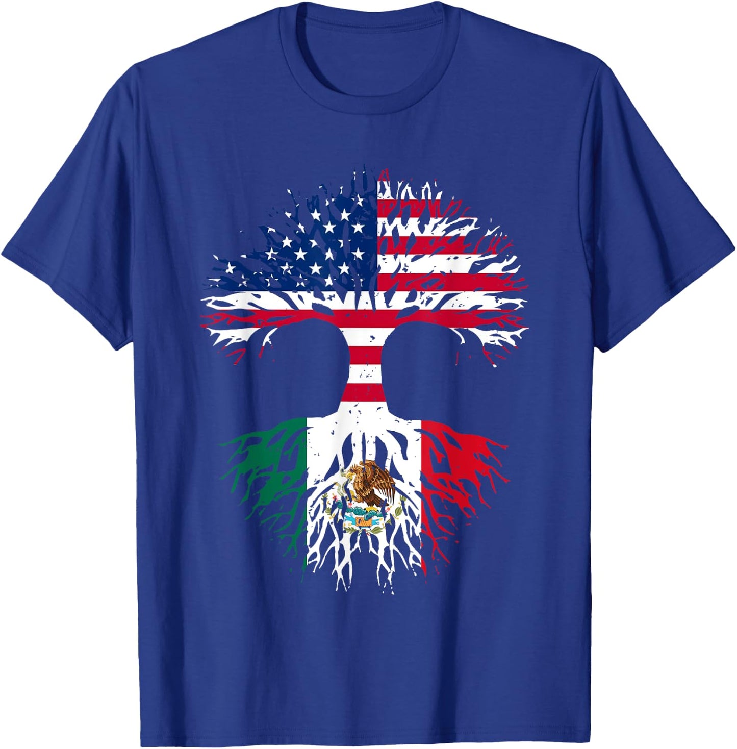 Mexican Roots American Grown Tree USA Flag Funny Mexico Flag T-Shirt - T-Shirt | Royal