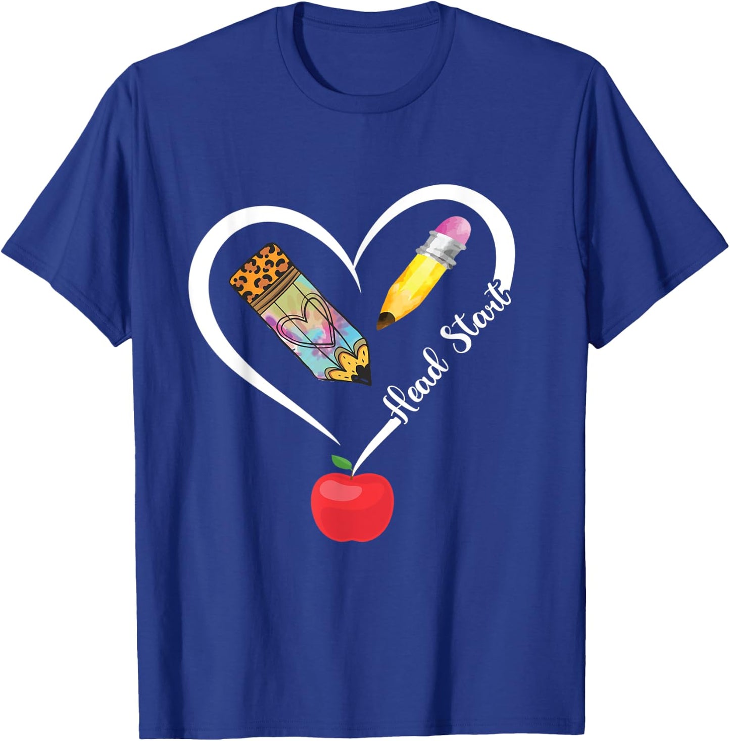 Head Start Teacher Heart Love Apple Headstart Teacher T-Shirt - T-Shirt | Royal