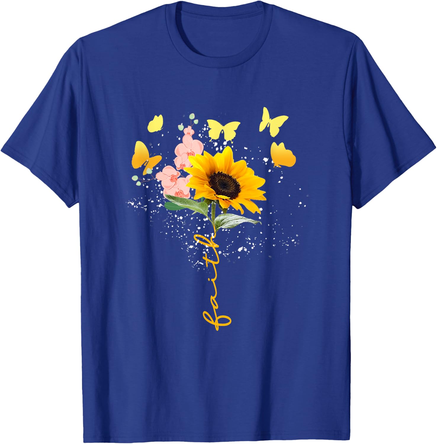 Vintage Faith Cross Sunflower Butterflies Flowers Christians T-Shirt - T-Shirt | Royal