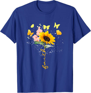 Vintage Faith Cross Sunflower Butterflies Flowers Christians T-Shirt - T-Shirt | Royal