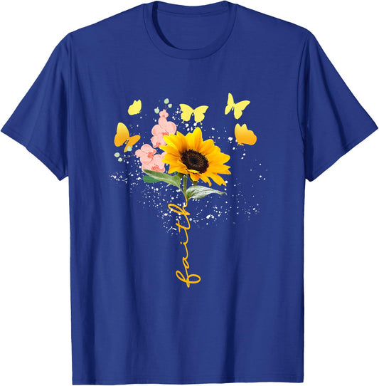 Vintage Faith Cross Sunflower Butterflies Flowers Christians T-Shirt - T-Shirt | Royal