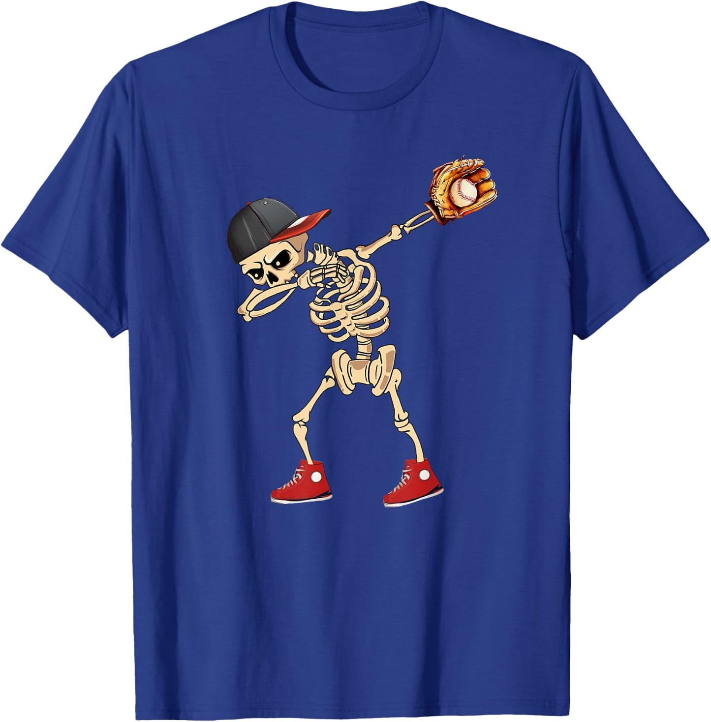 Baseball Player Catcher Pitcher with Mitt Dabbing Skeleton T-Shirt - T-Shirt | Royal