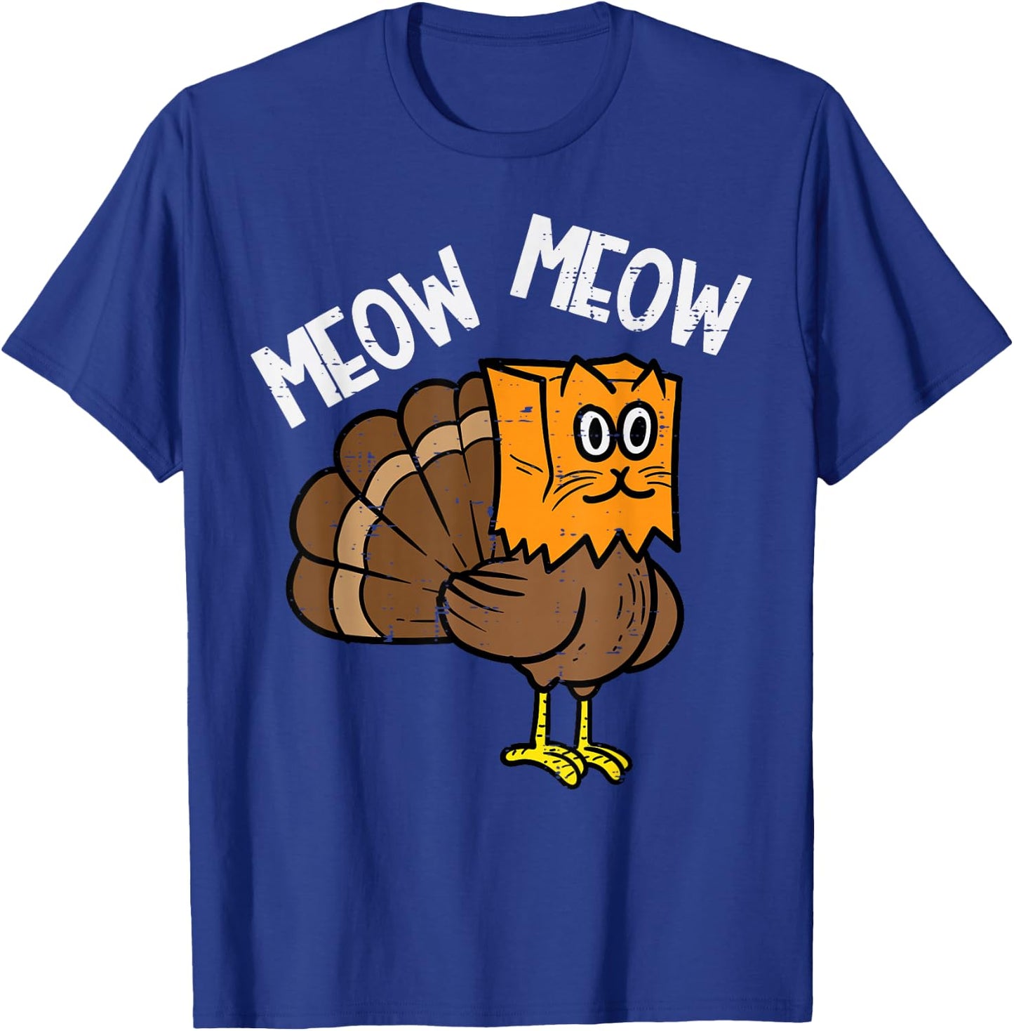 Turkey Paper Bag Meow Funny Thanksgiving Cat Men Women Kids T-Shirt - T-Shirt | Royal