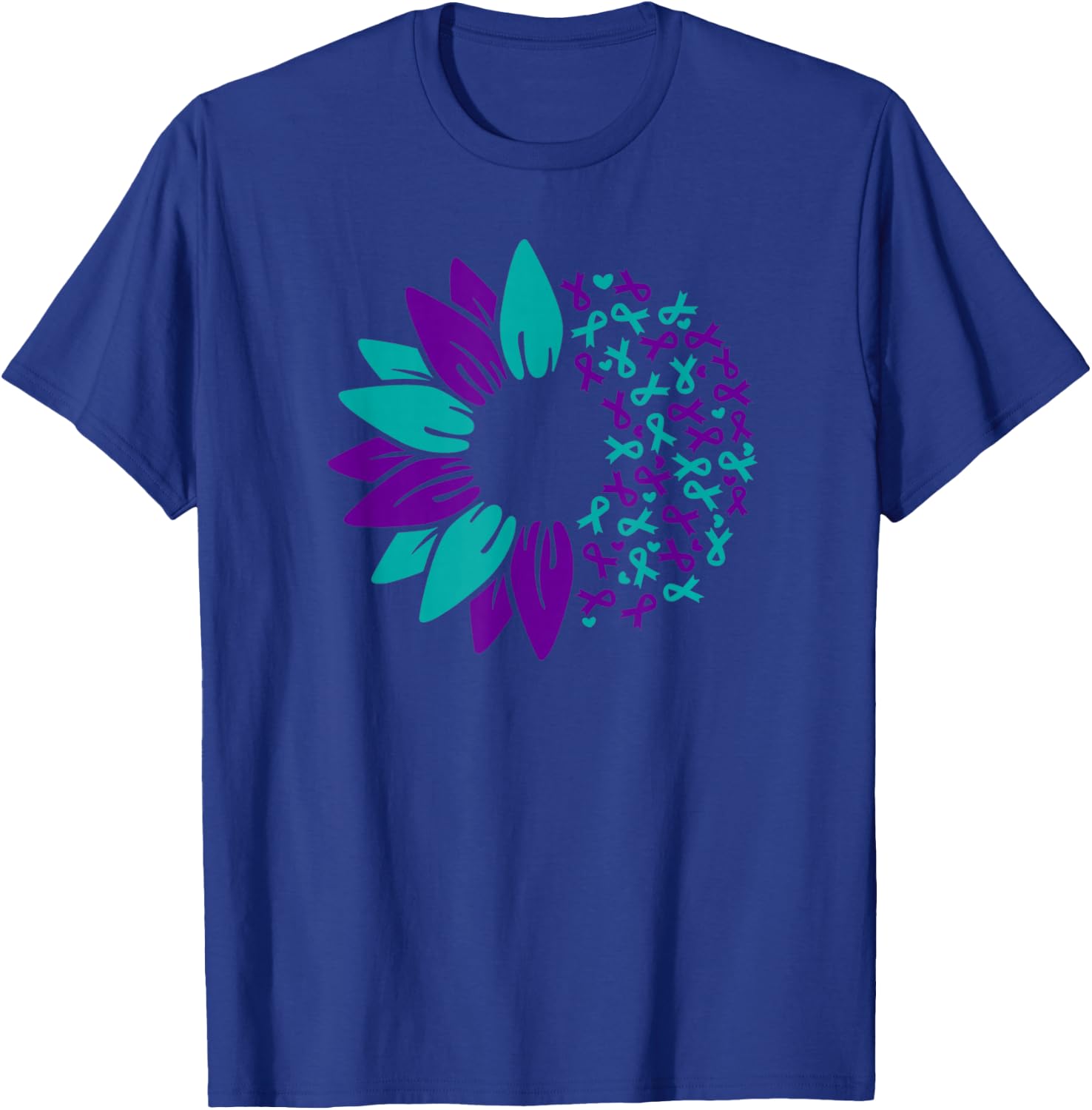 Sunflower Suicide Awareness Prevention Purple Teal Ribbon T-Shirt - T-Shirt | Royal