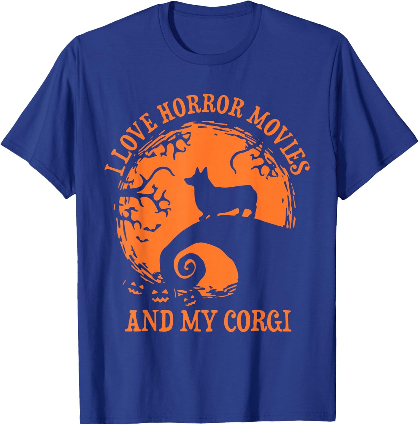 I Love Horror Movie And My Corgi, Funny Halloween Corgi T-Shirt - T-Shirt | Royal